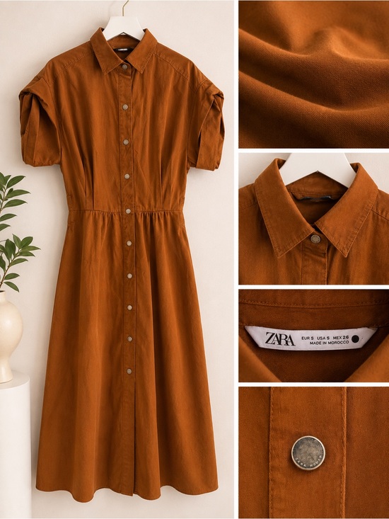 Zara Dresses & Skirts - Zara Button-Front Midi Dress in Rust Brown